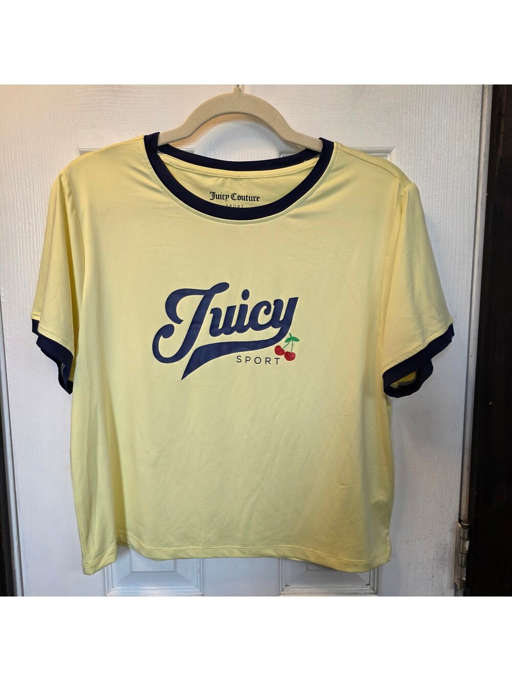 Juicy Couture Sport Women's Yellow and Navy Short Sleeve T-Shirt XL NWOT